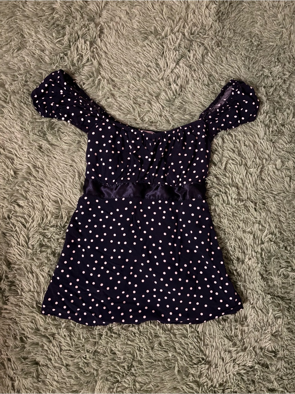 Polka Dot Babydoll Top, Navy-White
